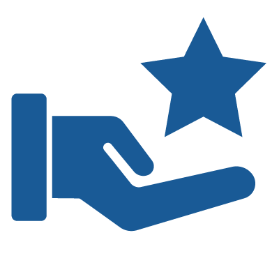 Ícono de una mano sosteniendo una estrella, destacando los valores fundamentales de SAC-WALABI como excelencia y compromiso.